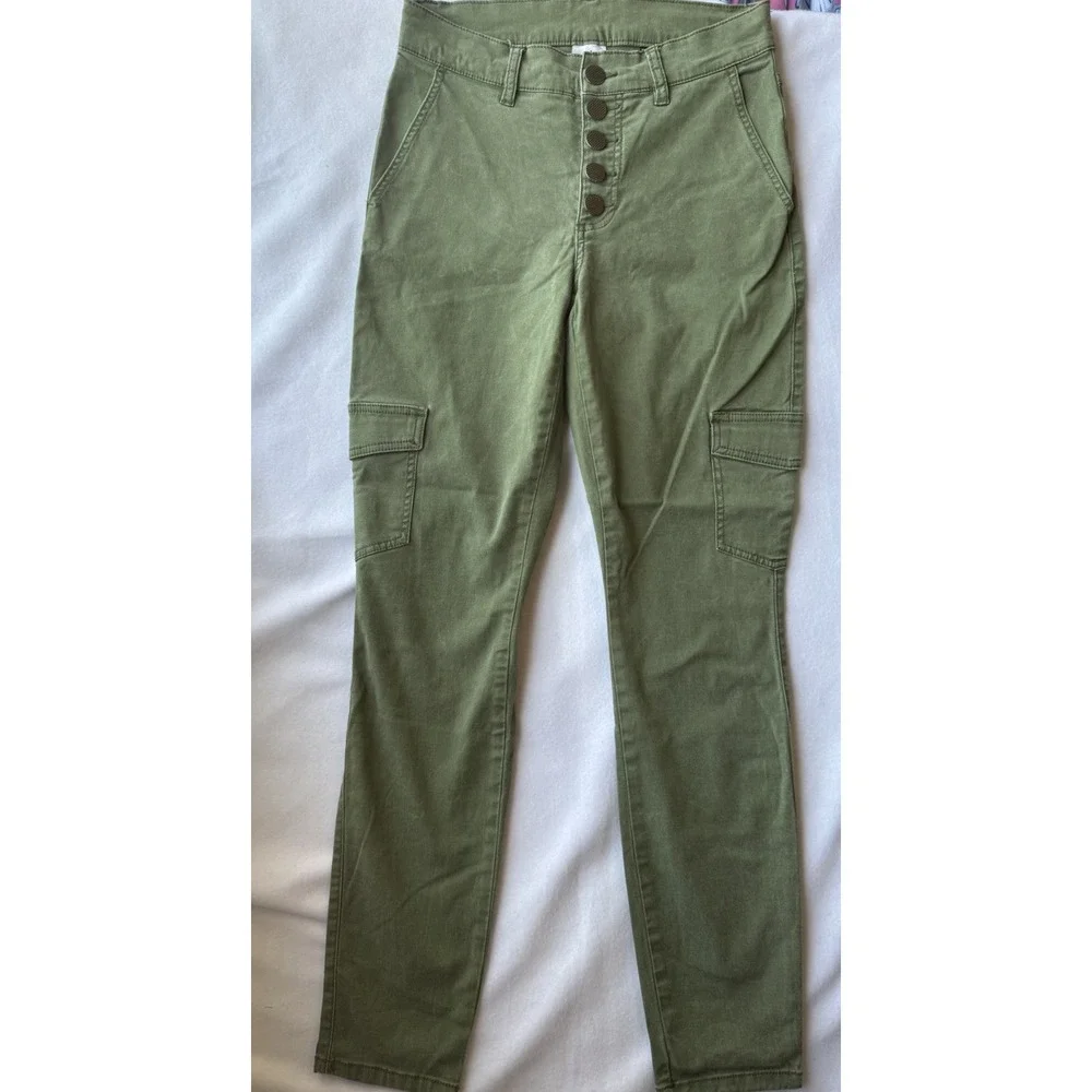 Cabi Olive Green Cargo Skinny Pants Womens Size 6 Button Fly Stretch Utility